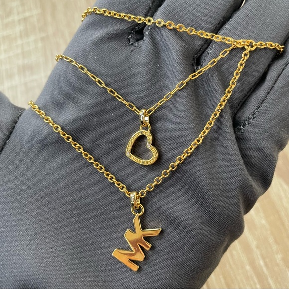 NWT✅ Authentic MICHAEL KORS Gold MK Logo & Heart Multi Strand Layered Necklace - Picture 1 of 8
